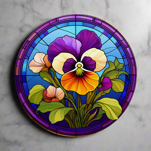 Pansy Circular Glass Suncatcher Worktop Saver